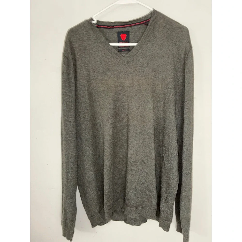 Strellson V-Neck Sweater Mens XXL Grey Cotton Wool Cashmere Slim Fit Thierry-V
